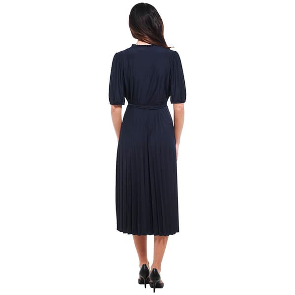 Womens Sharagano Short Sleeve Pleated Midi Dress