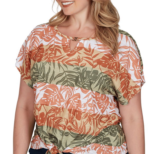 Plus Size Hearts of Palm Tropical Twist Tropical Tie Hem Blouse