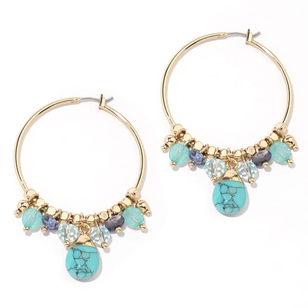 Ashley Cooper(tm) Green & Blue Bead Hoop Earrings - image 