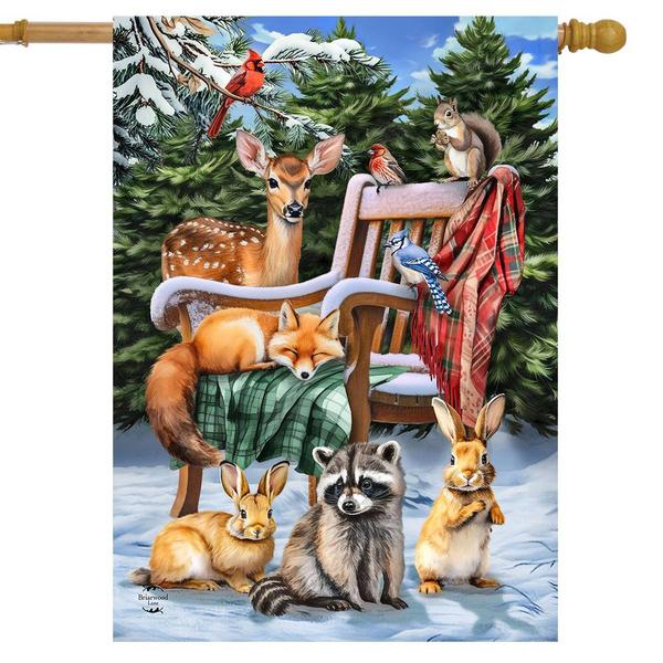 Briarwood Lane Snow Day Winter Friends House Flag - image 