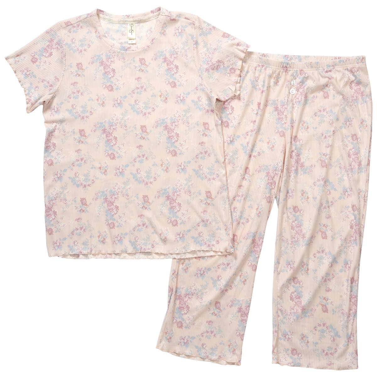 Womens Jessica Simpson Short Sleeve Floral Rib Capri Pajama Set