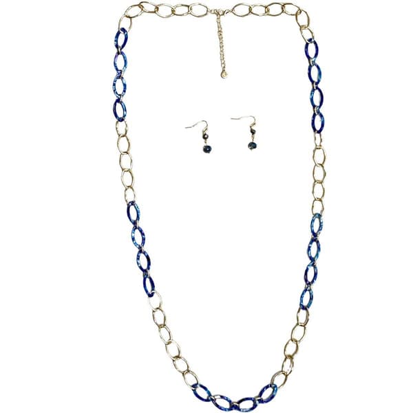 Ashley Cooper&#40;tm&#41; Gold-Tone Blue Link Necklace & Earring Set - image 