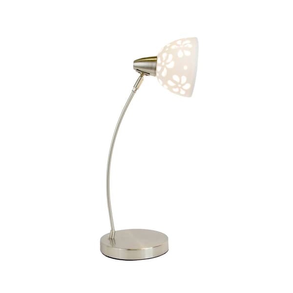 Simple Designs Brushed Nickel Desk Lamp w/Porcelain Flower Shade