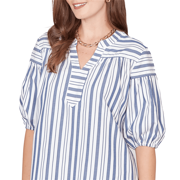 Womens Ruby Rd. French Riviera Elbow Puff Sleeve Stripe Blouse
