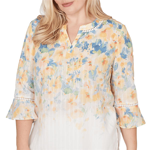 Petite Alfred Dunner Out Of The Blue Flounce Sleeve Floral Blouse