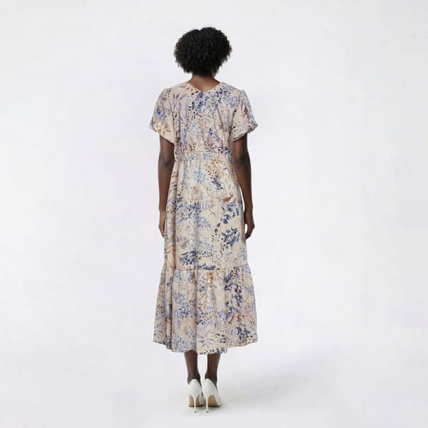 Womens Rabbit Rabbit Rabbit Puff Sleeve Leaf Ruffle Midi Dress
