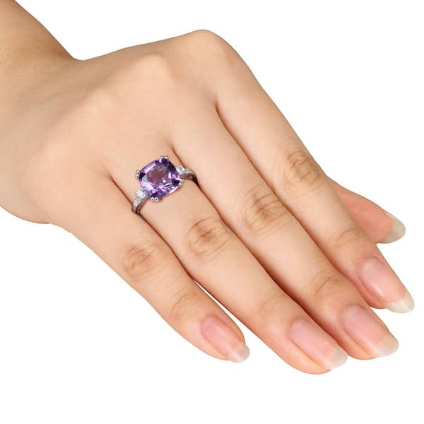 White Gold Amethyst & Diamond Cocktail Ring w/ White Sapphires