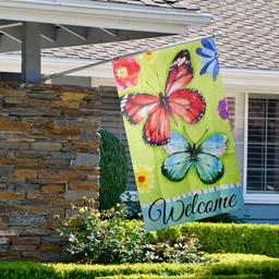 Northlight Seasonal Welcome Butterflies Green Outdoor House Flag
