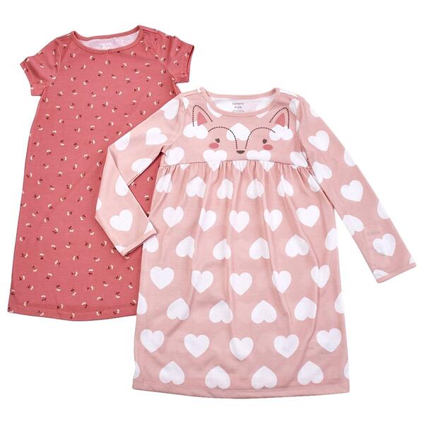 Girls Carter&#39;&#39;s(R) 2pk. Floral Fox Nightgowns - image 