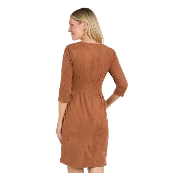 Womens R&M Richards 3/4 Sleeve Suede Faux Wrap Dress