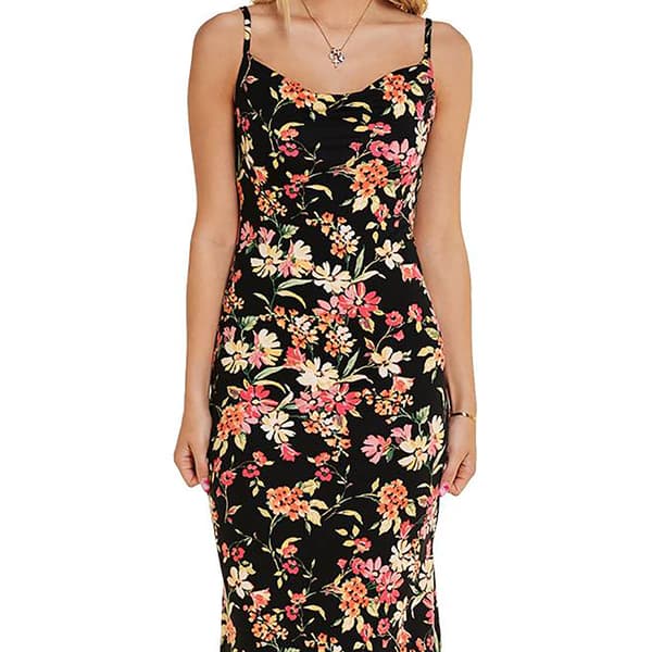 Juniors Wallflower Drape Neck Colorful Floral Midi Slip Dress