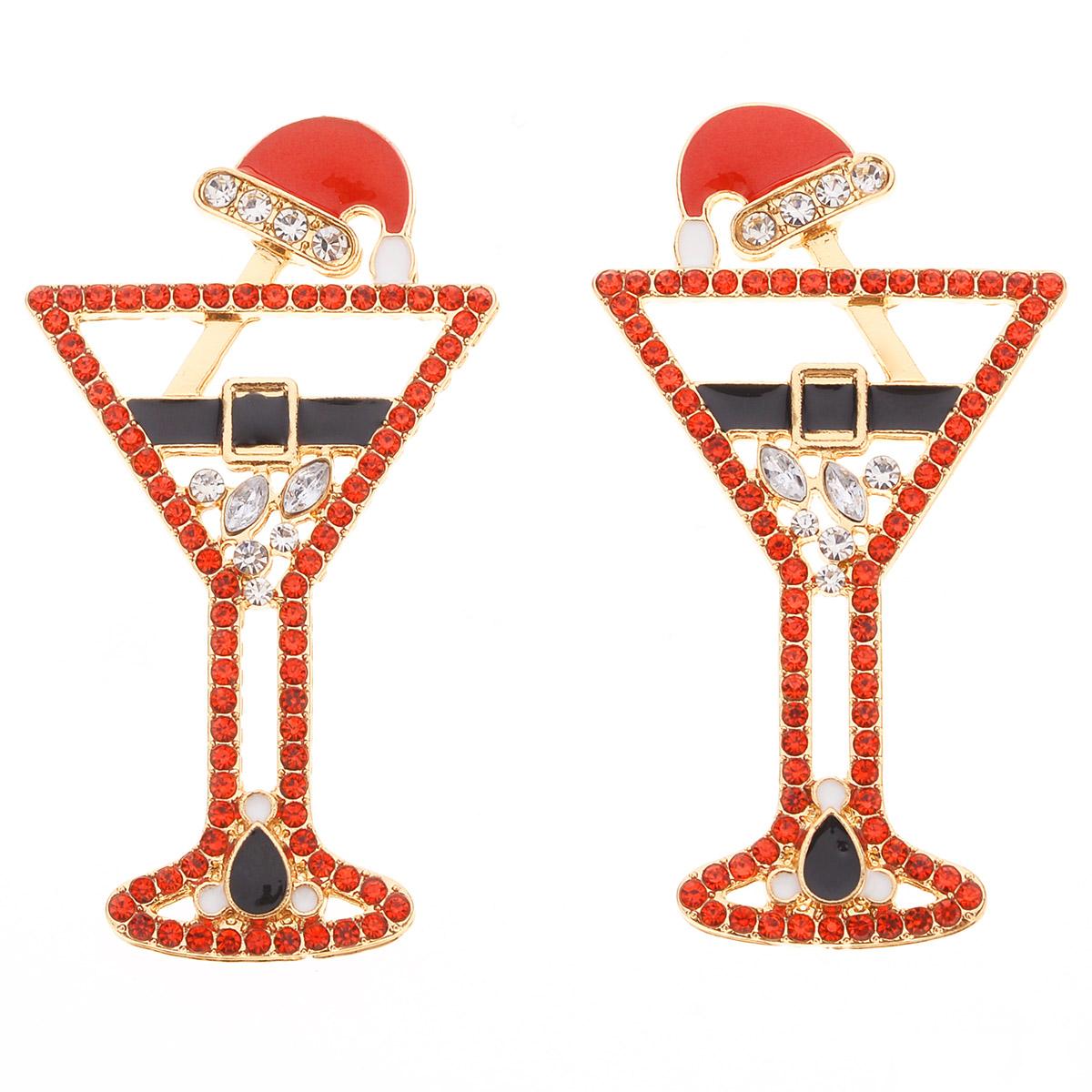 Santa Martini Glass Earrings