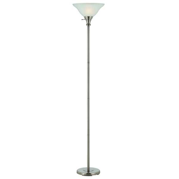 HomeRoots 71in. Nickel Torchiere Floor Lamp with Dome Shade