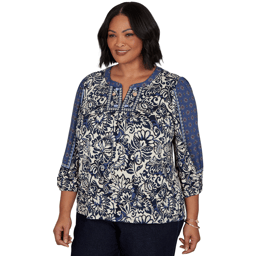 Plus Size Ruby Rd. English Countryside 3/4 Sleeve Foliage Blouse