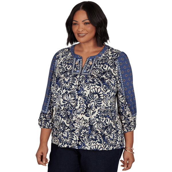 Plus Size Ruby Rd. English Countryside 3/4 Sleeve Foliage Blouse