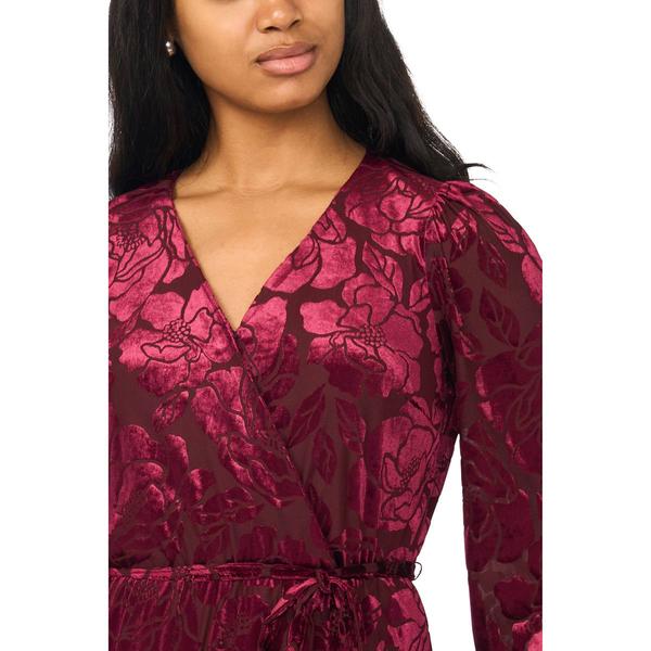 Womens MSK Long Sleeve Burnout Floral Surplice Neck Midi Dress