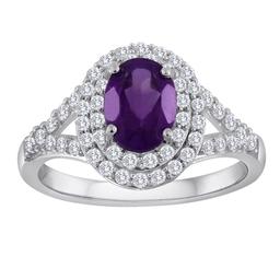 Gemstone Classics(tm) Sterling Silver Amethyst & Sapphire Halo Ring