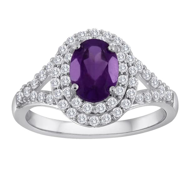 Gemstone Classics&#40;tm&#41; Sterling Silver Amethyst & Sapphire Halo Ring - image 