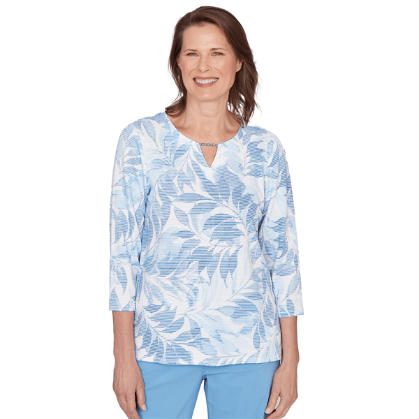Womens Alfred Dunner St. Augustine Stripe Leaf Keyhole Blouse