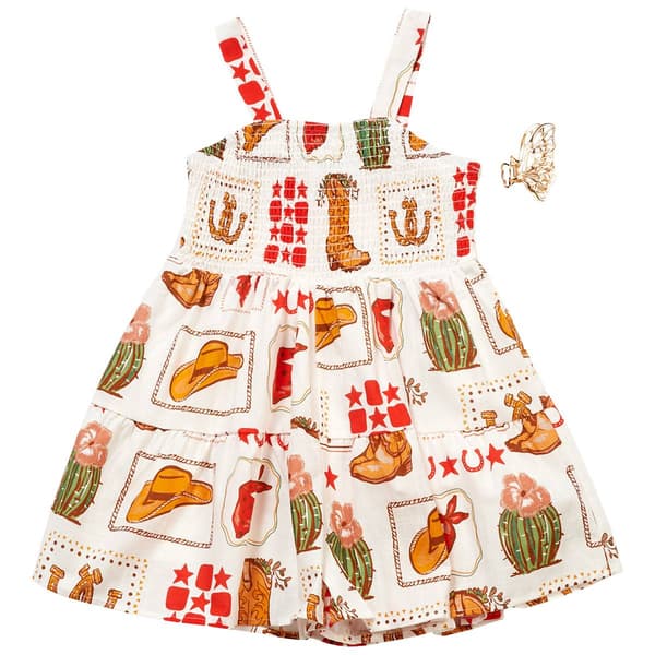 Girls (7-12) Tween Diva Sleeveless Smocked Cowgirl Romper - image 