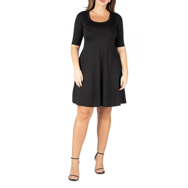 Plus Size 24/7 Comfort Apparel Elbow Sleeve A-Line Dress - image 
