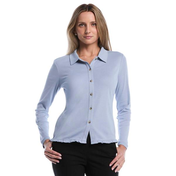 Womens Rafaella(R) Long Sleeve Ruffle Trim Button Up Blouse