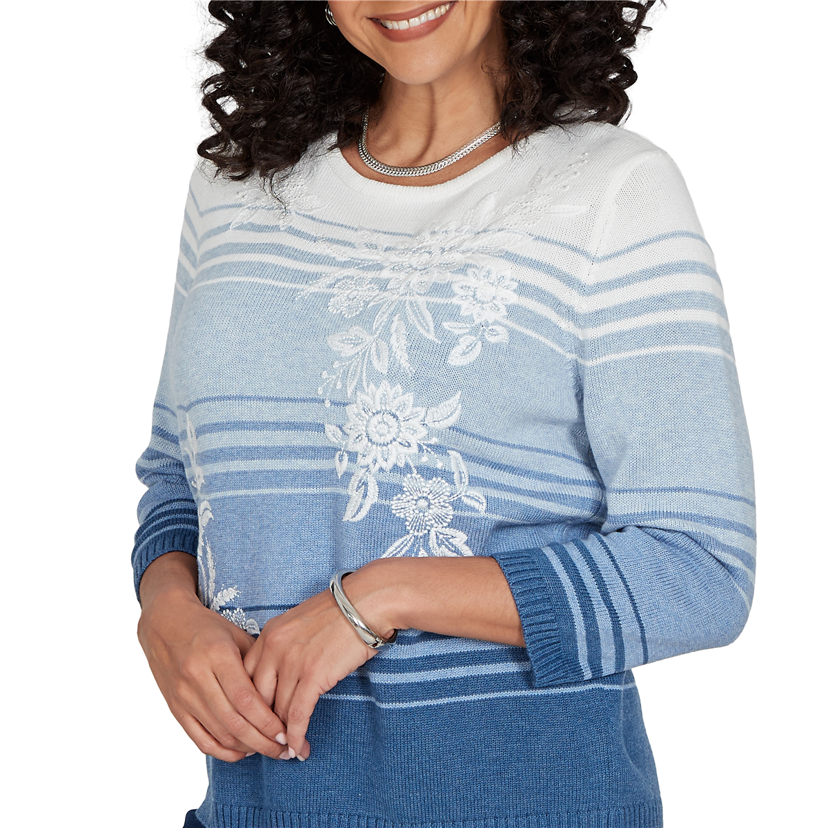 Womens Alfred Dunner Tuscany Ombre Stripe Floral Sweater