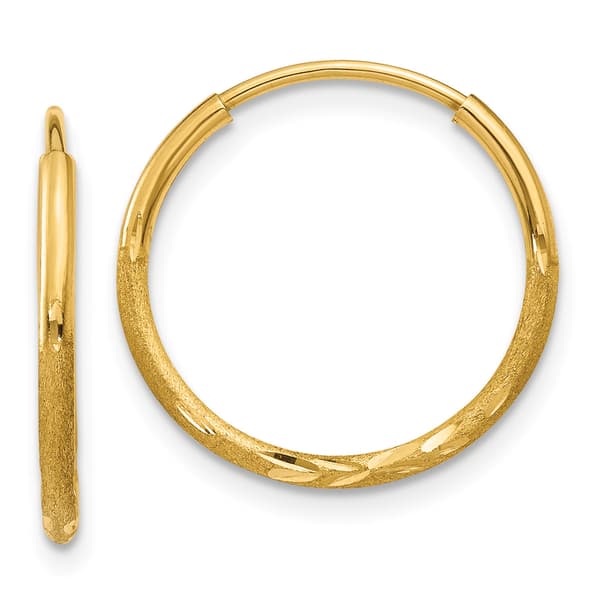 Gold Classics&#40;tm&#41; 14kt. 14mm Diamond Endless Hoop Earrings - image 