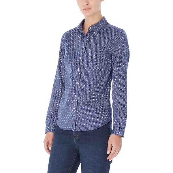 Womens Jones New York Long Sleeve Oxford Dot Easy Care Top