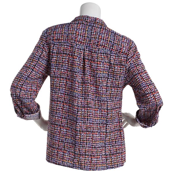 Womens Notations 3/4 Roll Tab Sleeve Button Down Blouse - image 