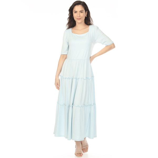 Womens White Mark Square Neck Short Sleeve Tiered Dress - image 