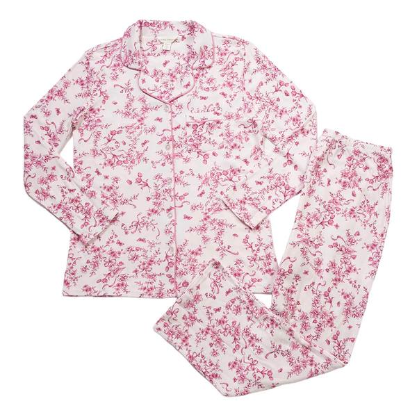 Womens Laura Ashley(R) Pink Bow Long Sleeve Pajama Set