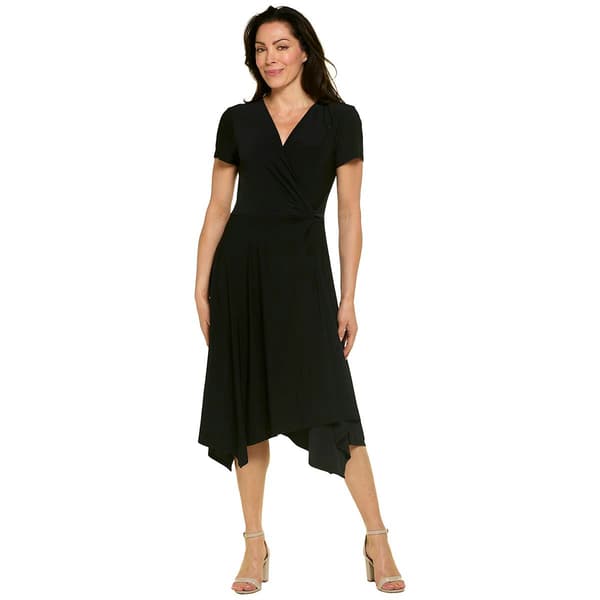 Womens Perceptions Short Sleeve Side Knot Solid Midi Dress - image 