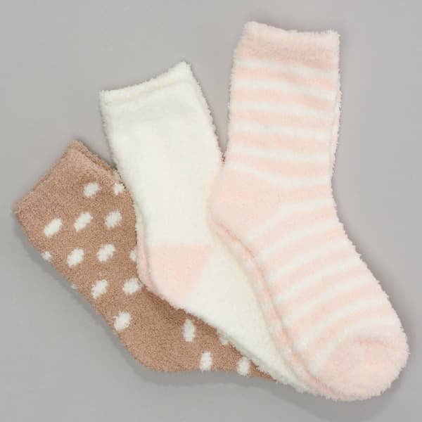 Womens Cuddl Duds 3pk Dots/Stripes Crew Socks - image 