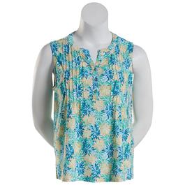 Womens Napa Valley Sleeveless Floral Print Knit Henley Top