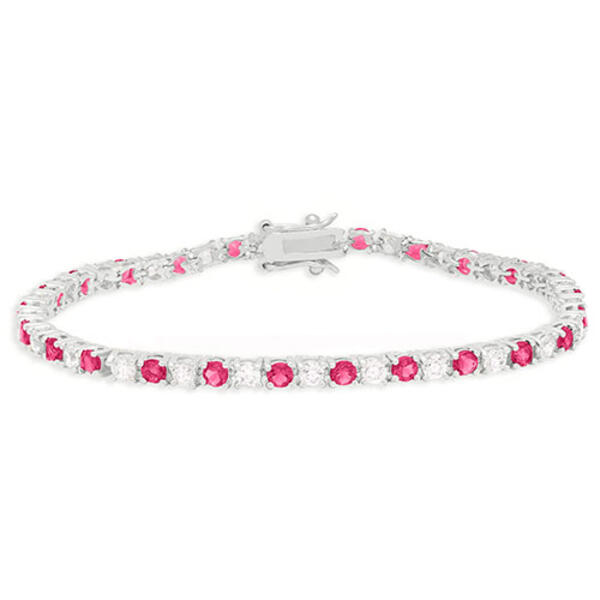 Platinum Plated Ruby & Cubic Zirconia Bracelet - image 