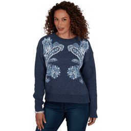Womens Skyes the Limit Icy Blue Sparkle Paisley Sweater