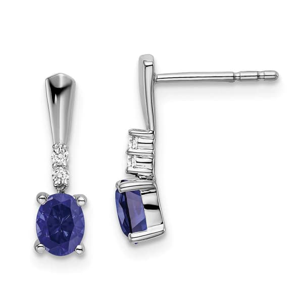 14k White Gold Created Sapphire Diamond Earring - image 