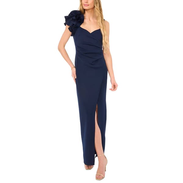 Womens MSK Sleeveless Ruffle Flower Trim V-Neck Maxi Dress