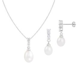 Splendid Pearls Sterling Silver Necklace &amp; Earrings Pearl Set