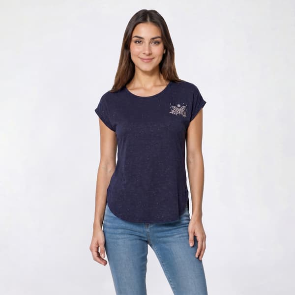 Womens Tru Self Short Dolman Sleeve Celestial Butterfly Tee - image 