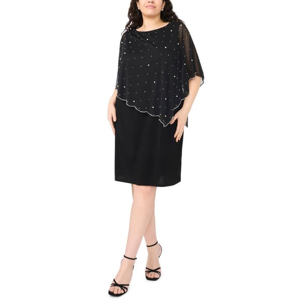 Plus Size MSK Beaded Asymmetric Capelet Shift Dress