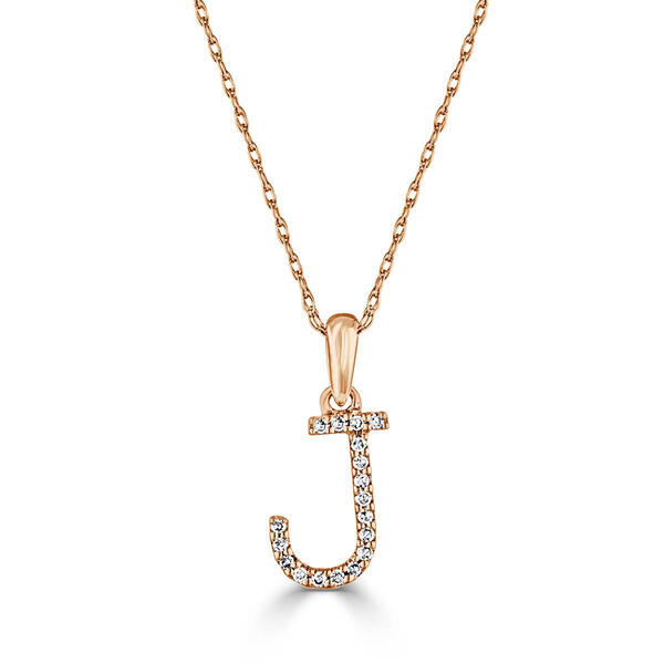 Diamond Classics&#40;tm&#41; 14kt. Rose Gold Initial J Letter Necklace - image 
