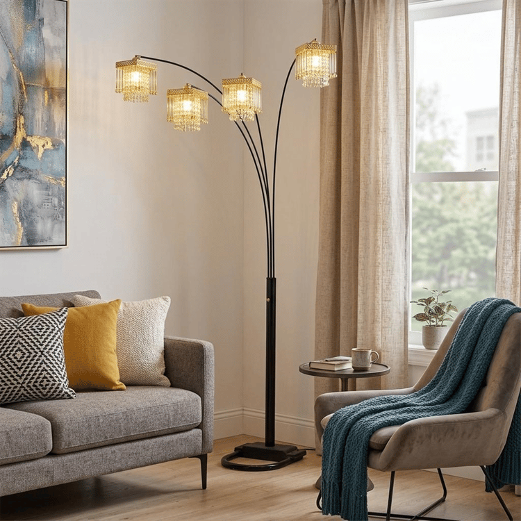HomeRoots 84in. Black Four Light Arc Floor Lamp