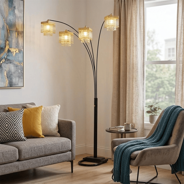 HomeRoots 84in. Black Four Light Arc Floor Lamp
