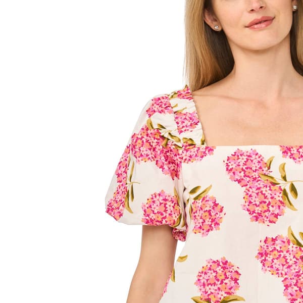Womens Cece Short Puff Sleeve Square Neck Hydrangea Blouse