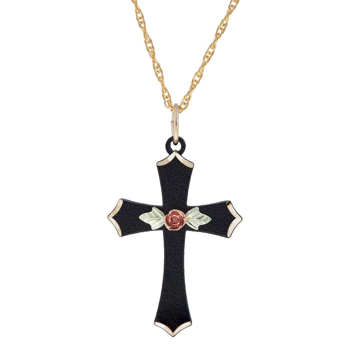 Gold Classics™ Black Hills Gold Cross Pendant with Rose...