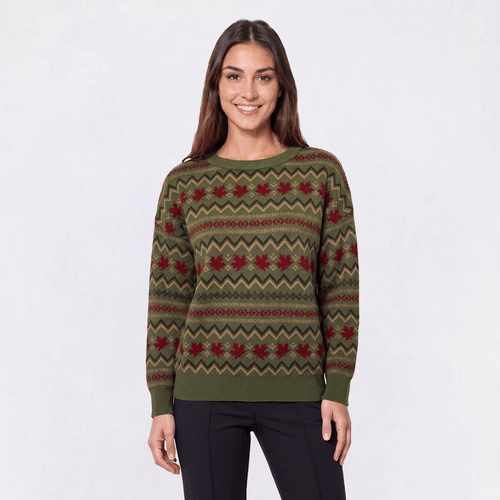 Petite Rio & Rian Long Sleeve Leaves & Fair Isle Sweater - image 