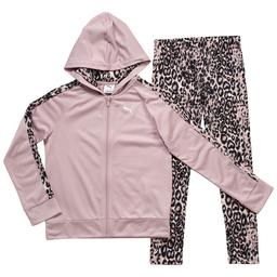 Girls (7-16) Puma(R) Zip Up Tricot Hoodie w/ Leopard Leggings