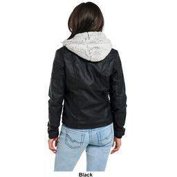 Juniors Snobbish 2Fer Faux Leather Jacket with Sherpa Hood